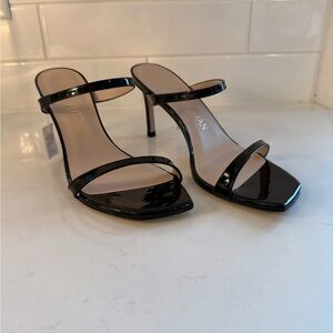 Stuart Weitzman Glossy Black Strappy Heels - Aleena 75